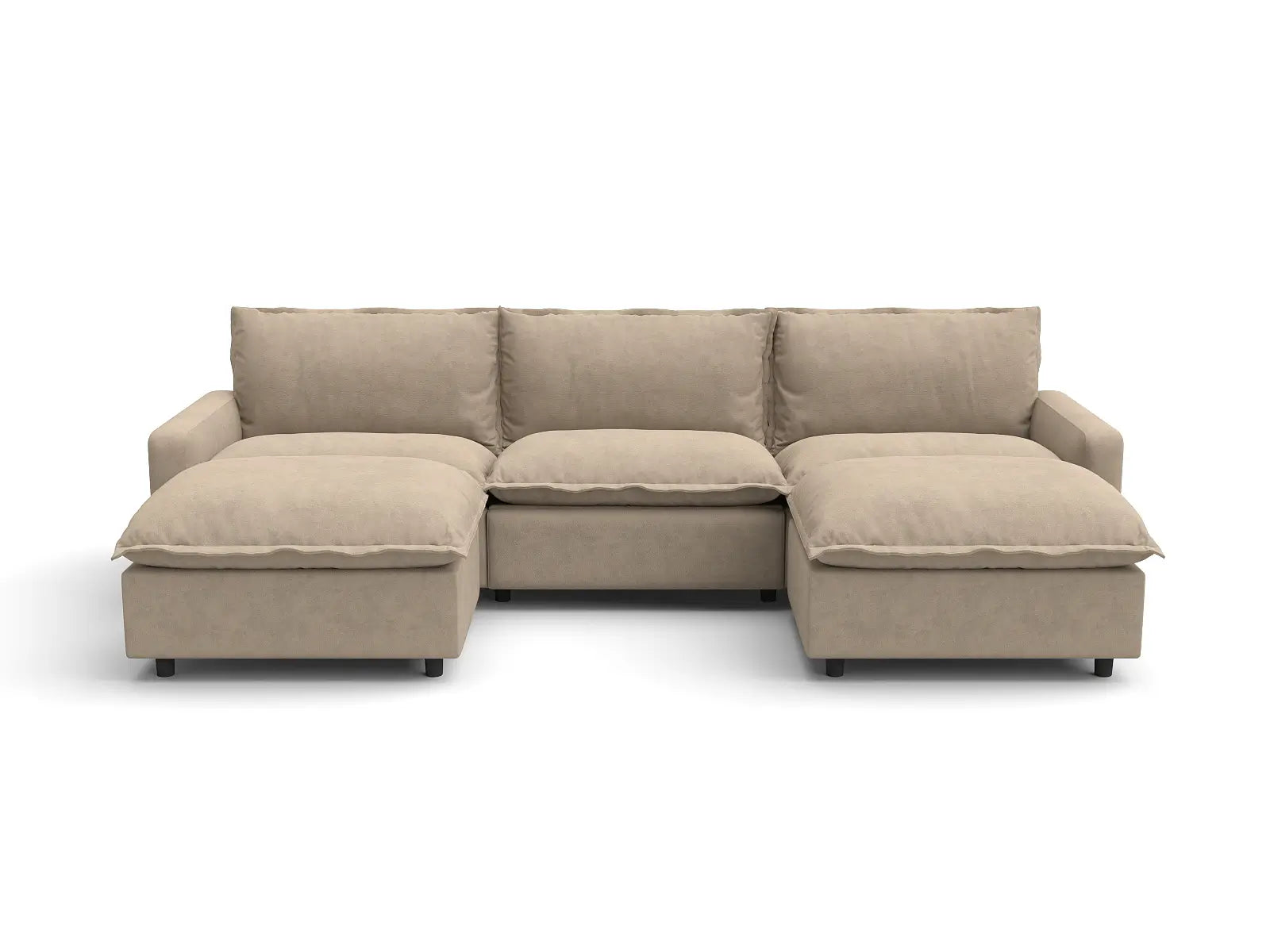 Modular Cero U Shaped Reclining Sectional | 5-Piece Khaki Linen Grand Estate U-Shaped Sectionals 3-Seater with 2-Ottomans
