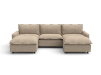 Modular Cero Reclining Sectionals | 5-Piece Khaki Linen Grand Estate U-Shaped Sectionals 3-Seater with 2-Ottomans
