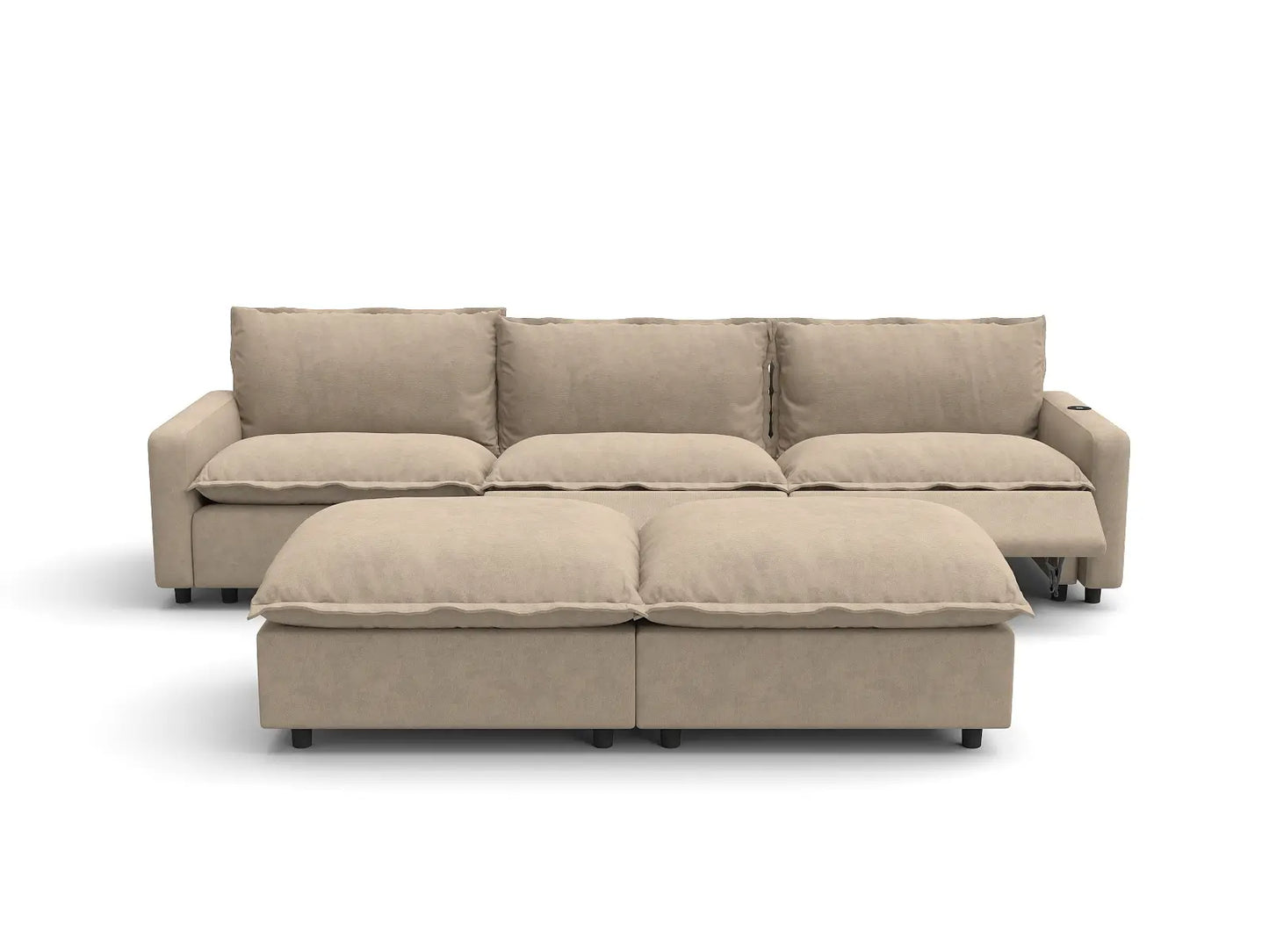 Modular Cero Reclining Sectionals | 5-Piece Khaki Linen Grand Estate U-Shaped Sectionals 3-Seater with 2-Ottomans