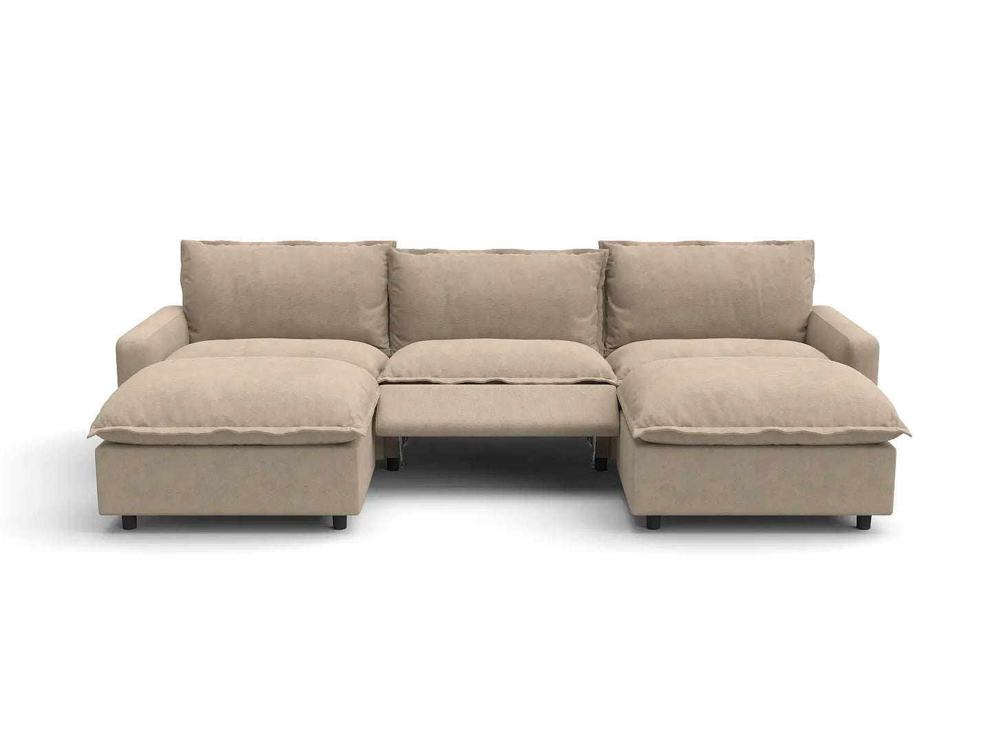 Modular Cero Reclining Sectionals | 5-Piece Khaki Linen Grand Estate U-Shaped Sectionals 3-Seater with 2-Ottomans