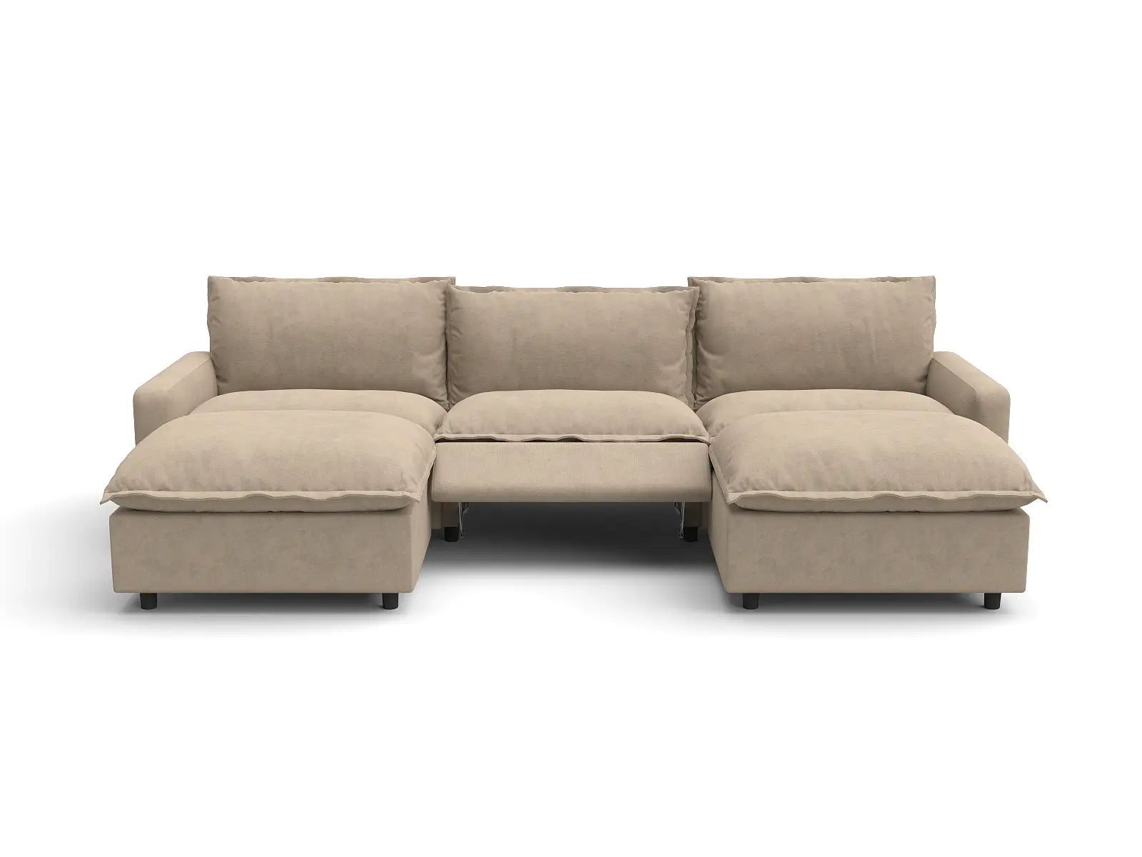 Modular Cero U Shaped Reclining Sectional | 5-Piece Khaki Linen Grand Estate U-Shaped Sectionals 3-Seater with 2-Ottomans