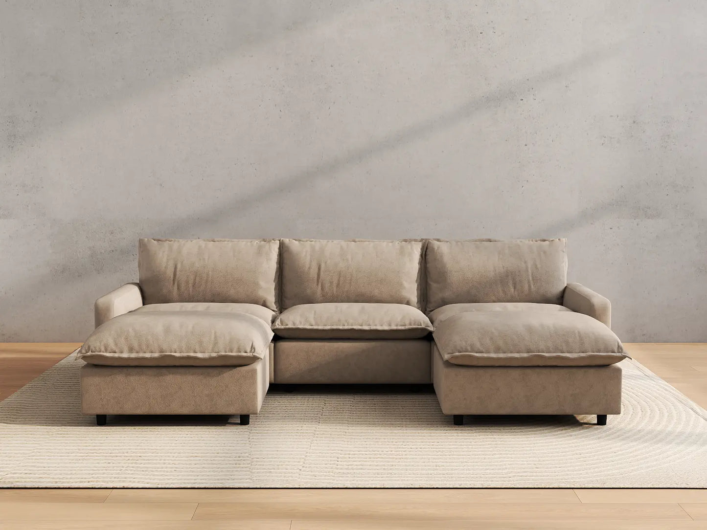Modular Cero Modular Sectionals | 5-Piece Khaki Linen Grand Estate U-Shaped Sectionals 3-Seater with 2-Ottomans