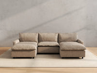 Modular Cero Reclining Sectionals | 5-Piece Khaki Linen Grand Estate U-Shaped Sectionals 3-Seater with 2-Ottomans