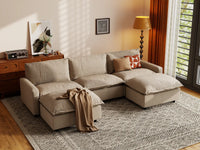 Modular Cero Modular Sectionals | 5-Piece Khaki Linen Grand Estate U-Shaped Sectionals 3-Seater with 2-Ottomans