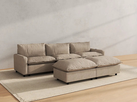 Modular Cero Reclining Sectionals | 5-Piece Khaki Linen Grand Estate U-Shaped Sectionals 3-Seater with 2-Ottomans