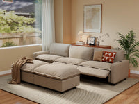 Modular Cero Reclining Sectionals | 5-Piece Khaki Linen Grand Estate U-Shaped Sectionals 3-Seater with 2-Ottomans