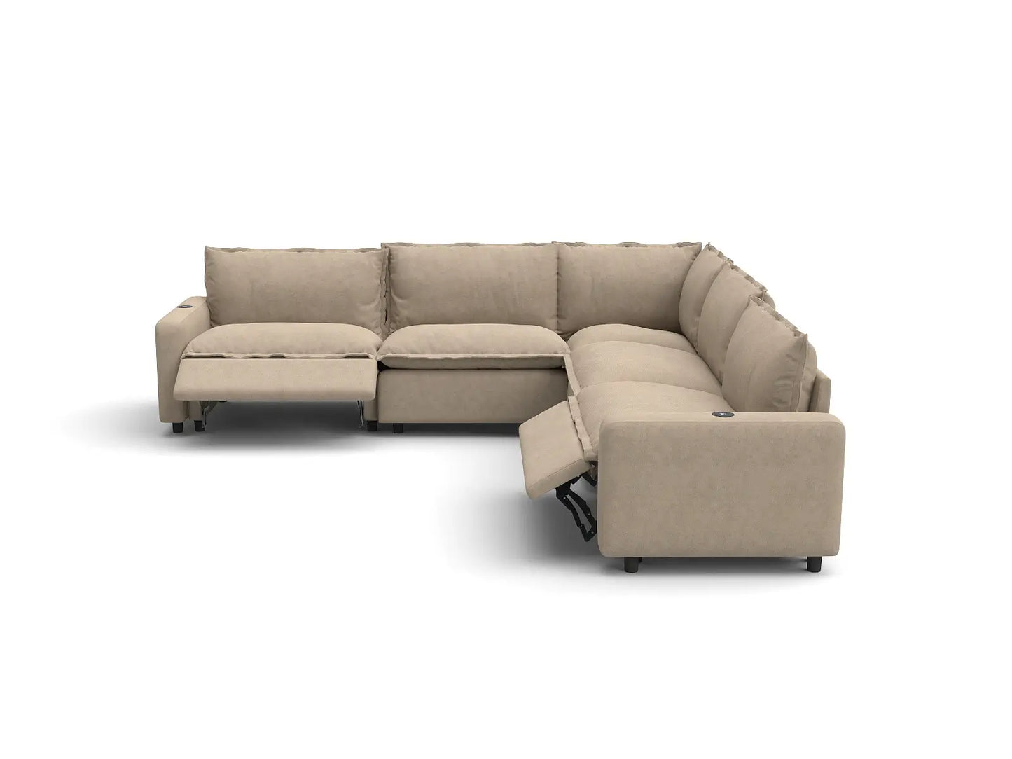 Modular Cero Reclining Sectionals | 5-Piece Khaki Linen Grand Estate V-Shaped Sectionals 5-Seater
