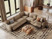 Modular Cero Reclining Sectionals | 5-Piece Khaki Linen Grand Estate V-Shaped Sectionals 5-Seater