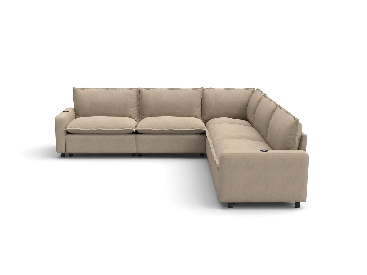 Modular Cero Reclining Sectionals | 5-Piece Khaki Linen Grand Estate V-Shaped Sectionals 5-Seater