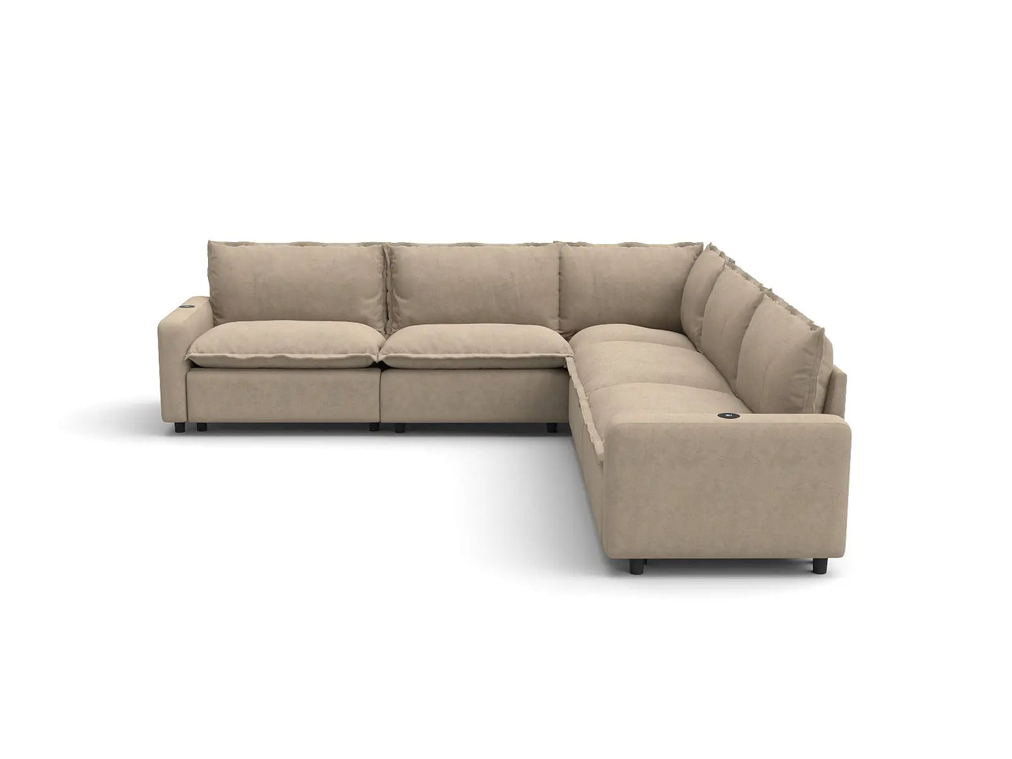 Modular Cero Power Reclining Sectional | 5-Piece Khaki Linen Grand Estate V-Shaped Sectionals 5-Seater