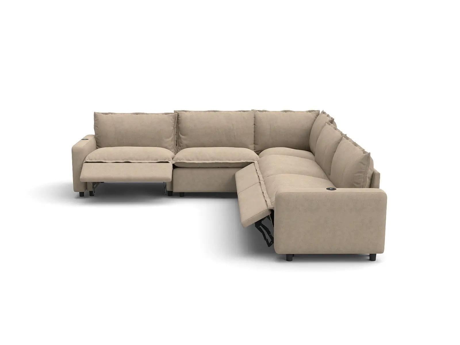 Modular Cero Power Reclining Sectional | 5-Piece Khaki Linen Grand Estate V-Shaped Sectionals 5-Seater