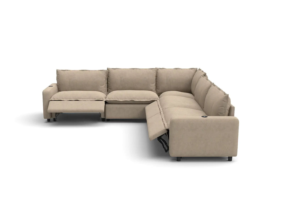 Modular Cero Reclining Sectionals | 5-Piece Khaki Linen Grand Estate V-Shaped Sectionals 5-Seater