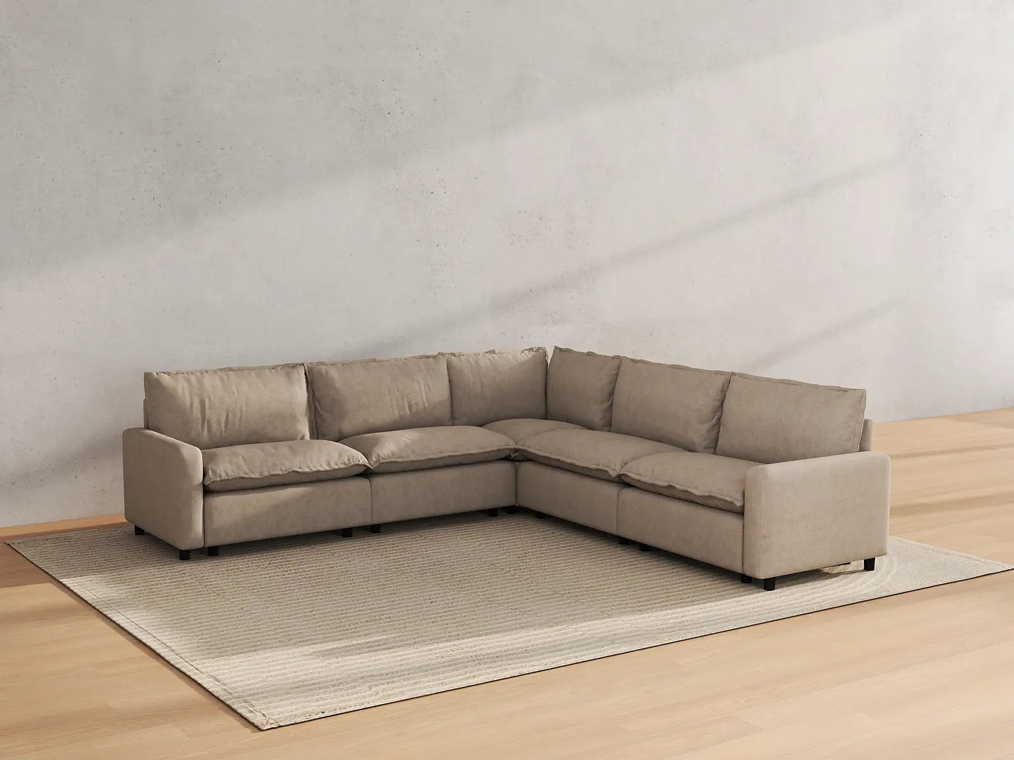 Modular Cero Modular Sectionals | 5-Piece Khaki Linen Grand Estate V-Shaped Sectionals 5-Seater