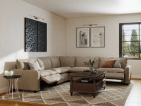 Modular Cero Reclining Sectionals | 5-Piece Khaki Linen Grand Estate V-Shaped Sectionals 5-Seater