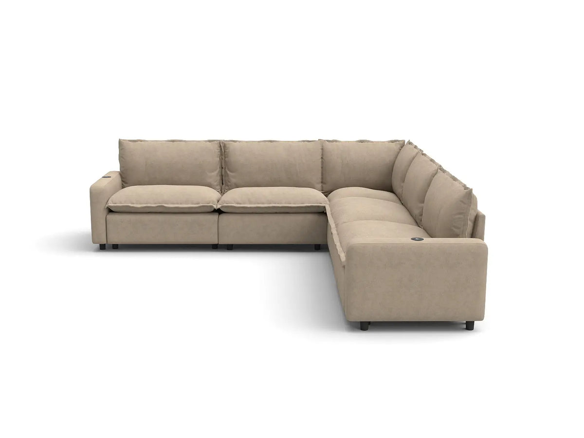 Modular Cero Reclining Sectionals | 5-Piece Khaki Linen Grand Estate V-Shaped Sectionals 5-Seater