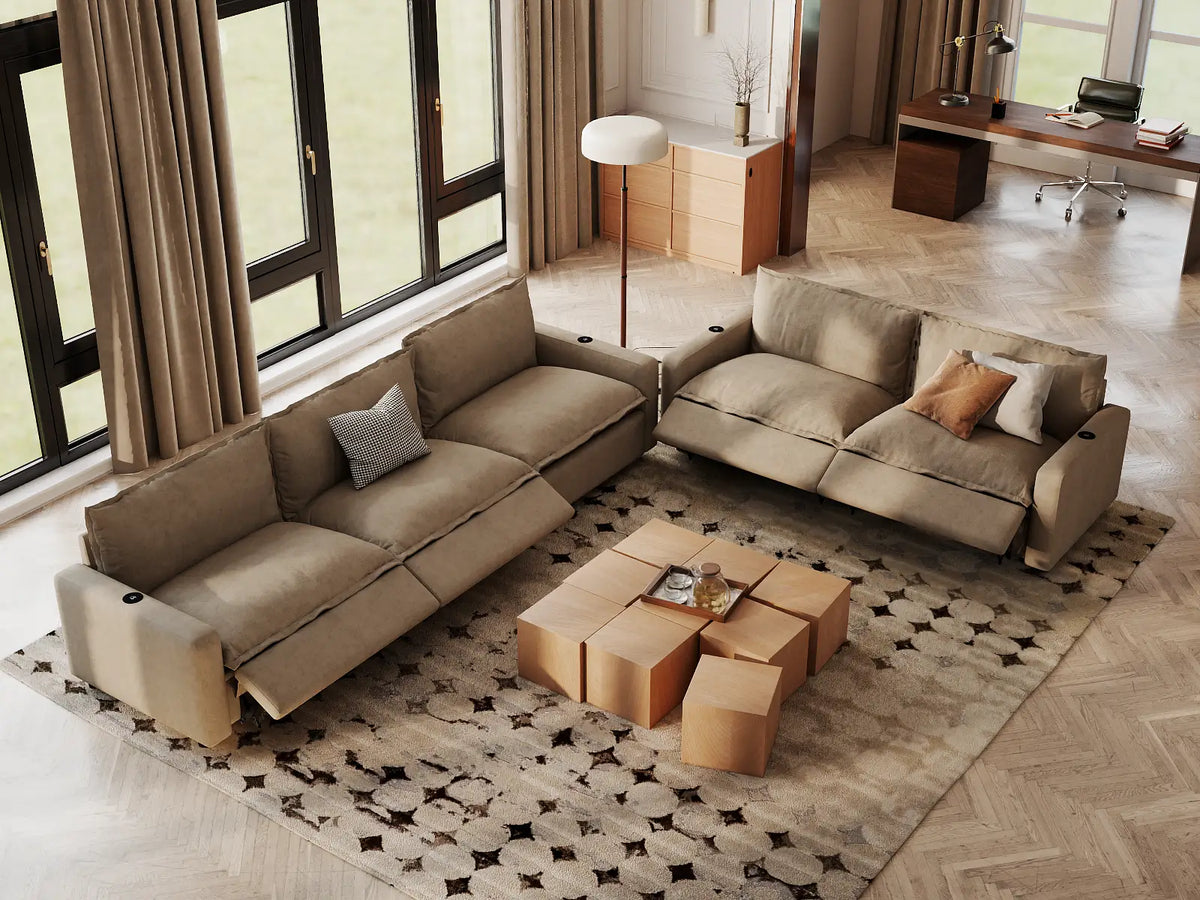 Modular Cero Reclining Sectionals | 5-Piece Khaki Linen Home Living Corner Sectionals 5-Seater