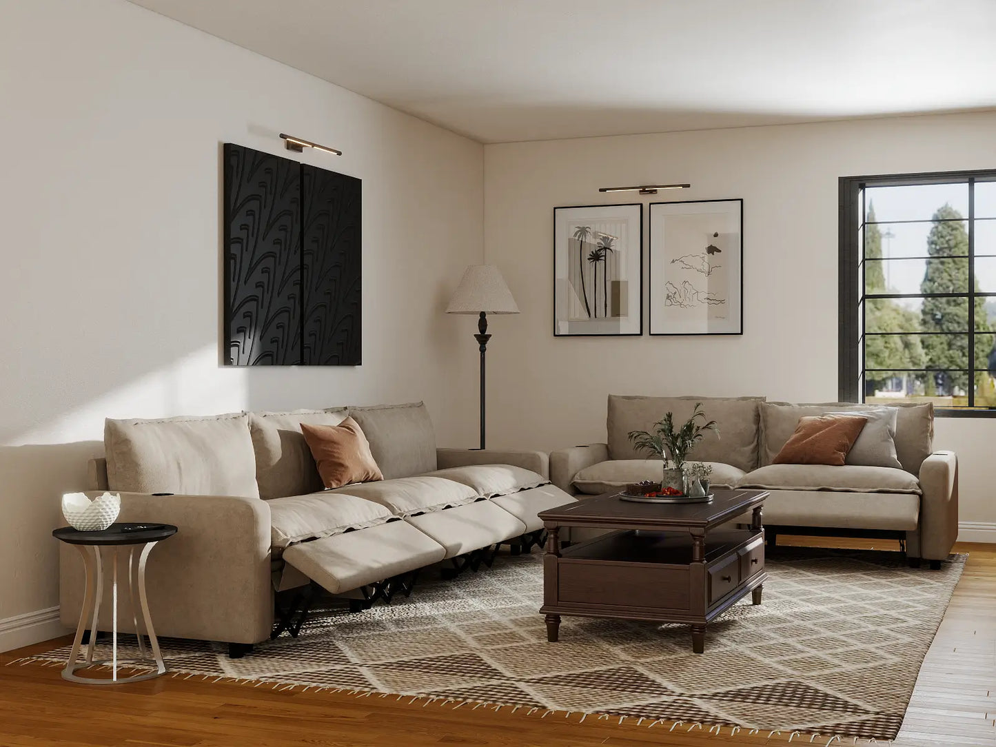 Modular Cero Reclining Sectionals | 5-Piece Khaki Linen Home Living Corner Sectionals 5-Seater