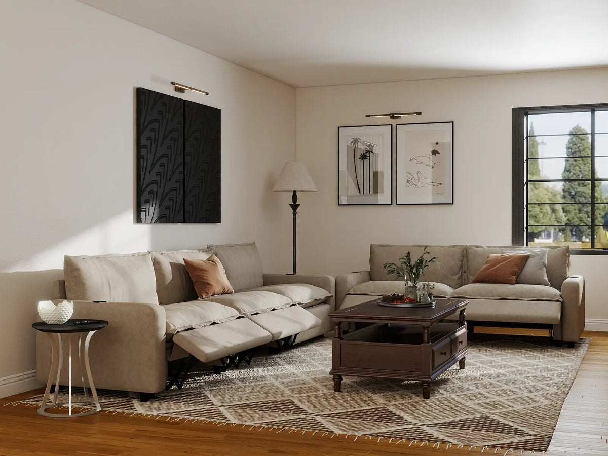 Modular Cero Reclining Sectionals | 5-Piece Khaki Linen Home Living Corner Sectionals 5-Seater