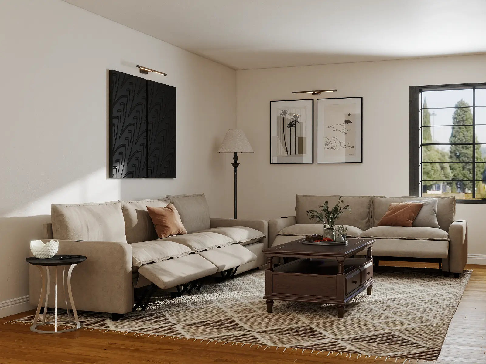 Modular Cero Electric Reclining Sectional | 5-Piece Khaki Linen Home Living Corner Sectionals 5-Seater