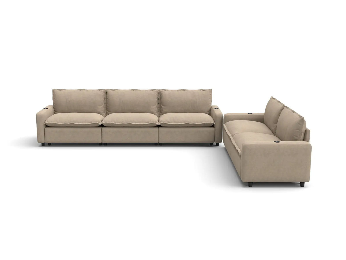 Modular Cero Reclining Sectionals | 5-Piece Khaki Linen Home Living Corner Sectionals 5-Seater
