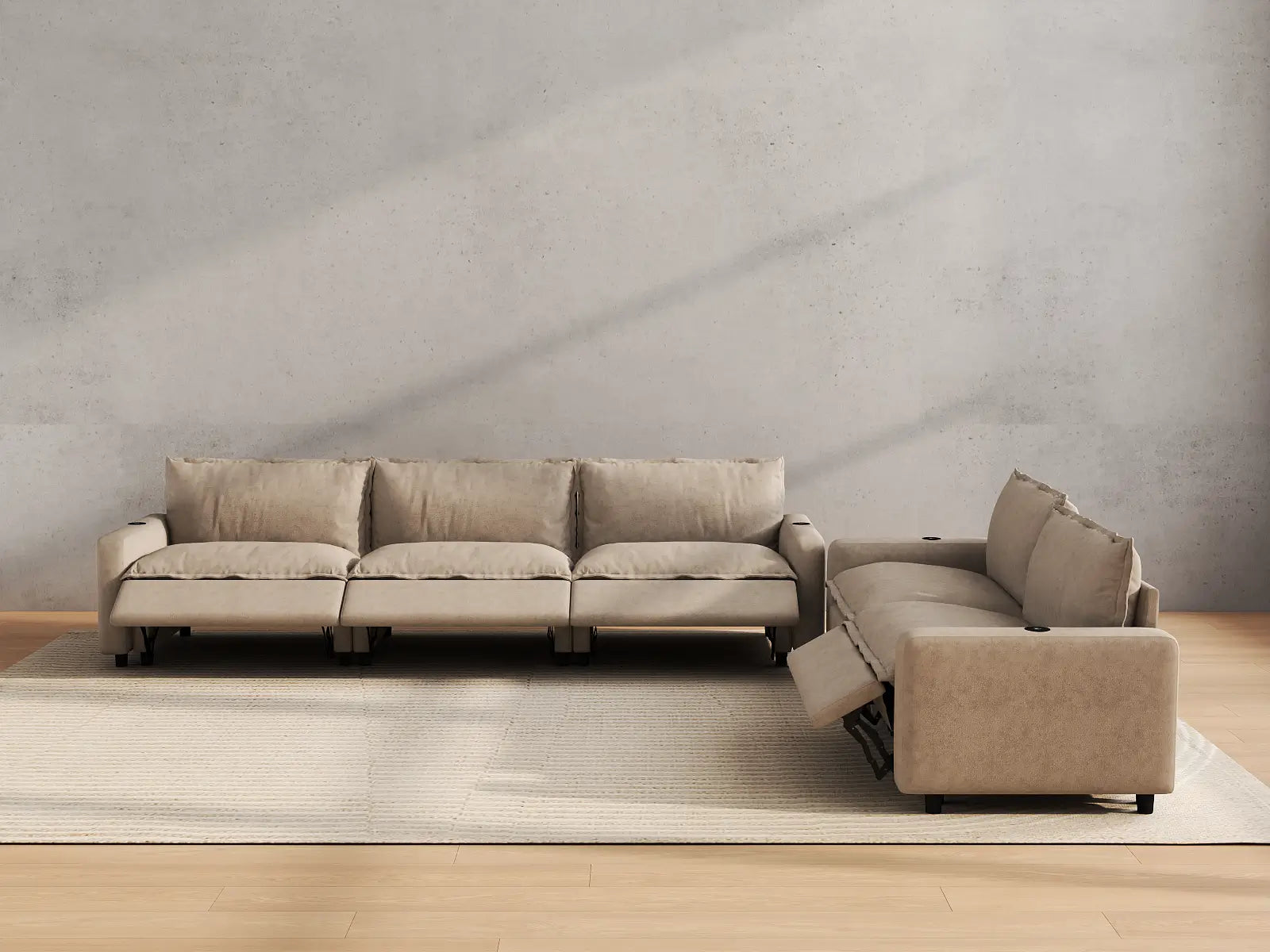 Modular Cero Electric Reclining Sectional | 5-Piece Khaki Linen Home Living Corner Sectionals 5-Seater
