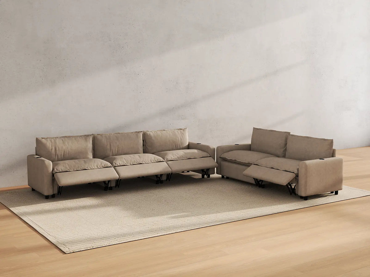 Modular Cero Reclining Sectionals | 5-Piece Khaki Linen Home Living Corner Sectionals 5-Seater