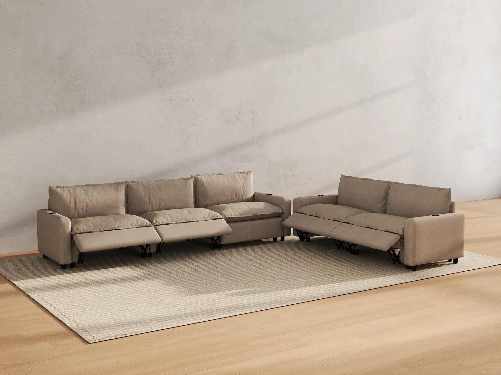 Modular Cero Electric Reclining Sectional | 5-Piece Khaki Linen Home Living Corner Sectionals 5-Seater