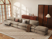Modular Cero Sectional Couch with Recliner and Chaise | 5-Piece Khaki Linen Home Living Couch Sectionals 4-Seater with 1-Ottoman