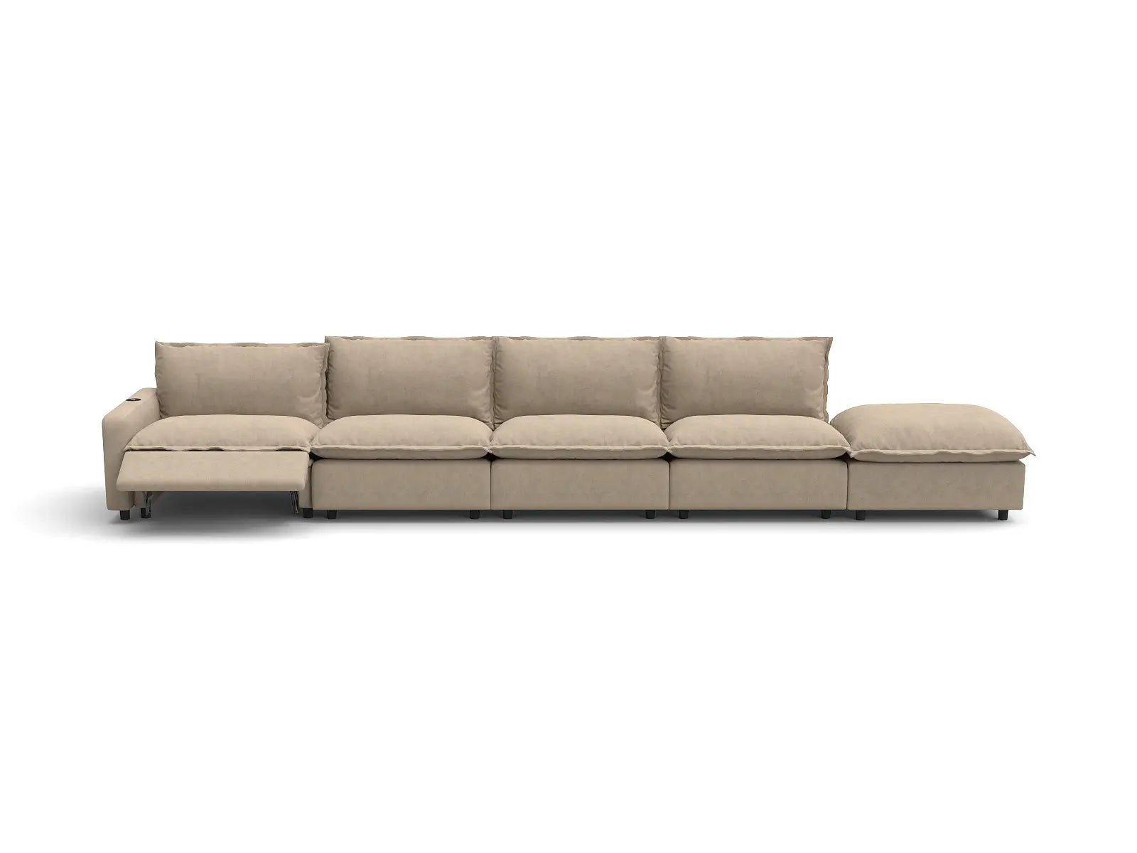 Modular Cero Sectional Couch with Recliner and Chaise | 5-Piece Khaki Linen Home Living Couch Sectionals 4-Seater with 1-Ottoman