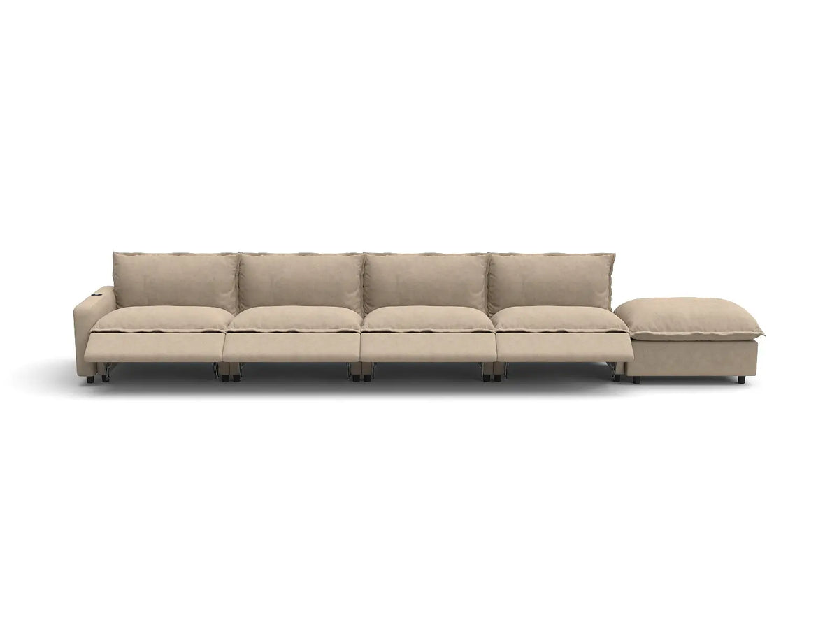 Modular Cero Reclining Sectionals | 5-Piece Khaki Linen Home Living Couch Sectionals 4-Seater with 1-Ottoman