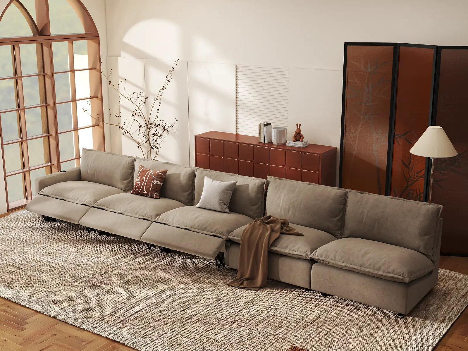 Modular Cero Couch Recliner Sectional | 5-Piece Khaki Linen Home Living Couch Sectionals 5-Seater