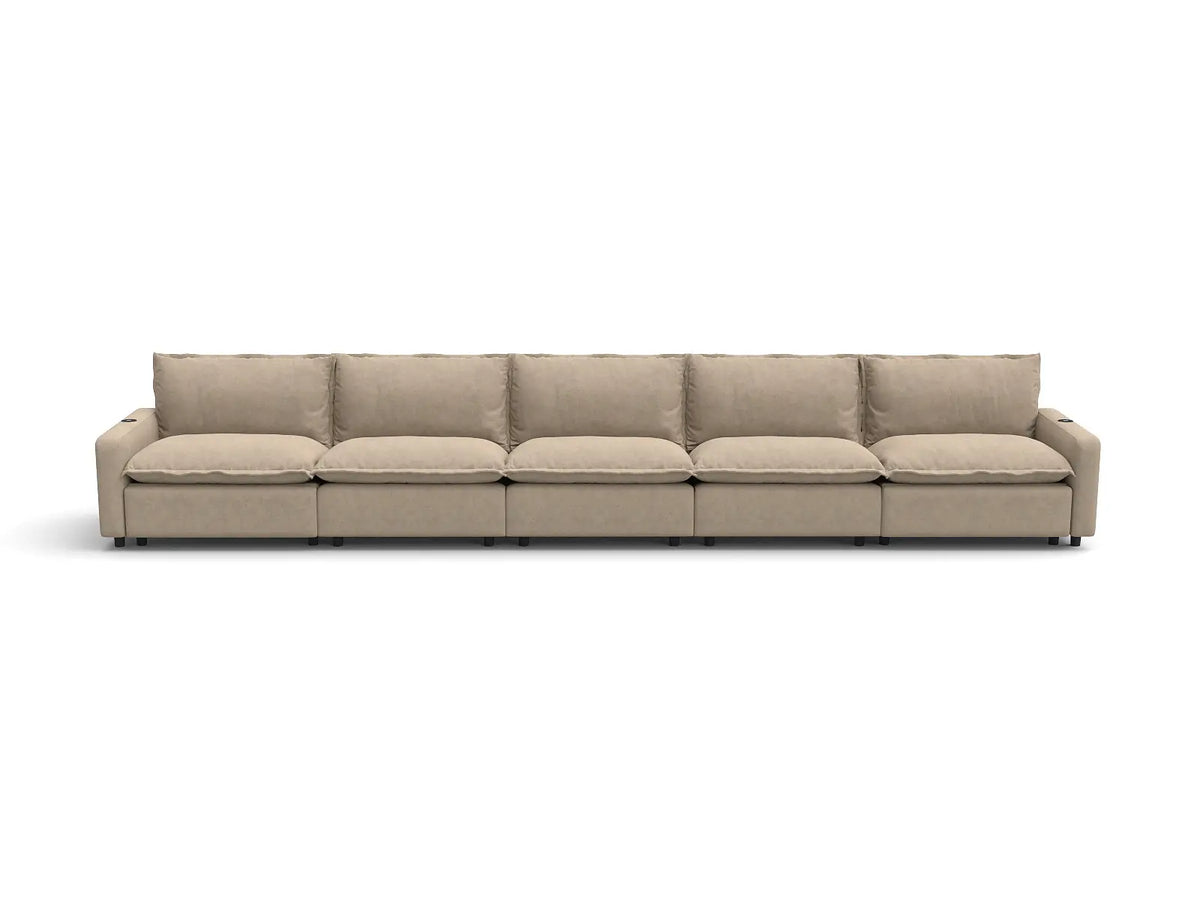 Modular Cero Reclining Sectionals | 5-Piece Khaki Linen Home Living Couch Sectionals 5-Seater