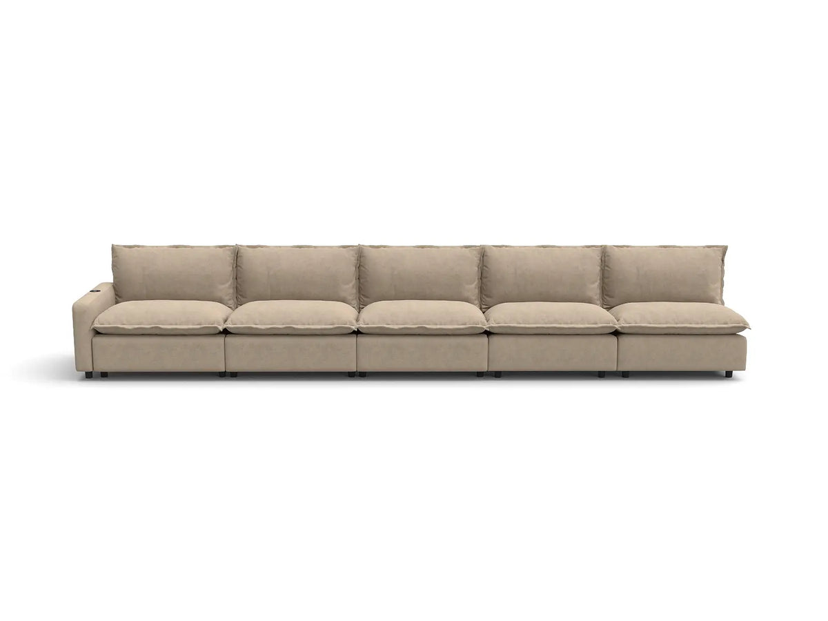 Modular Cero Reclining Sectionals | 5-Piece Khaki Linen Home Living Couch Sectionals 5-Seater
