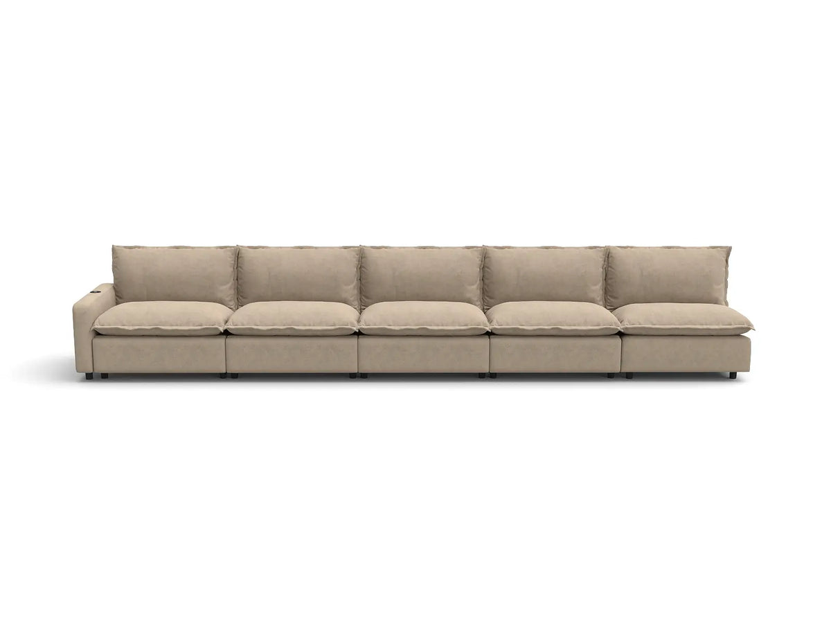 Modular Cero Reclining Sectionals | 5-Piece Khaki Linen Home Living Couch Sectionals 5-Seater
