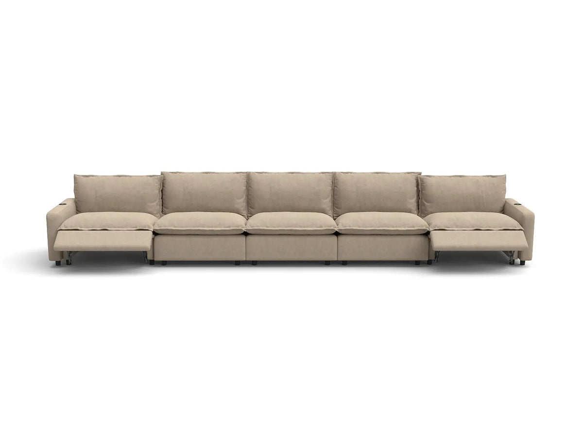 Modular Cero Reclining Sectionals | 5-Piece Khaki Linen Home Living Couch Sectionals 5-Seater