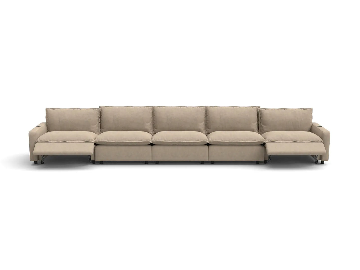 Modular Cero Reclining Sectionals | 5-Piece Khaki Linen Home Living Couch Sectionals 5-Seater