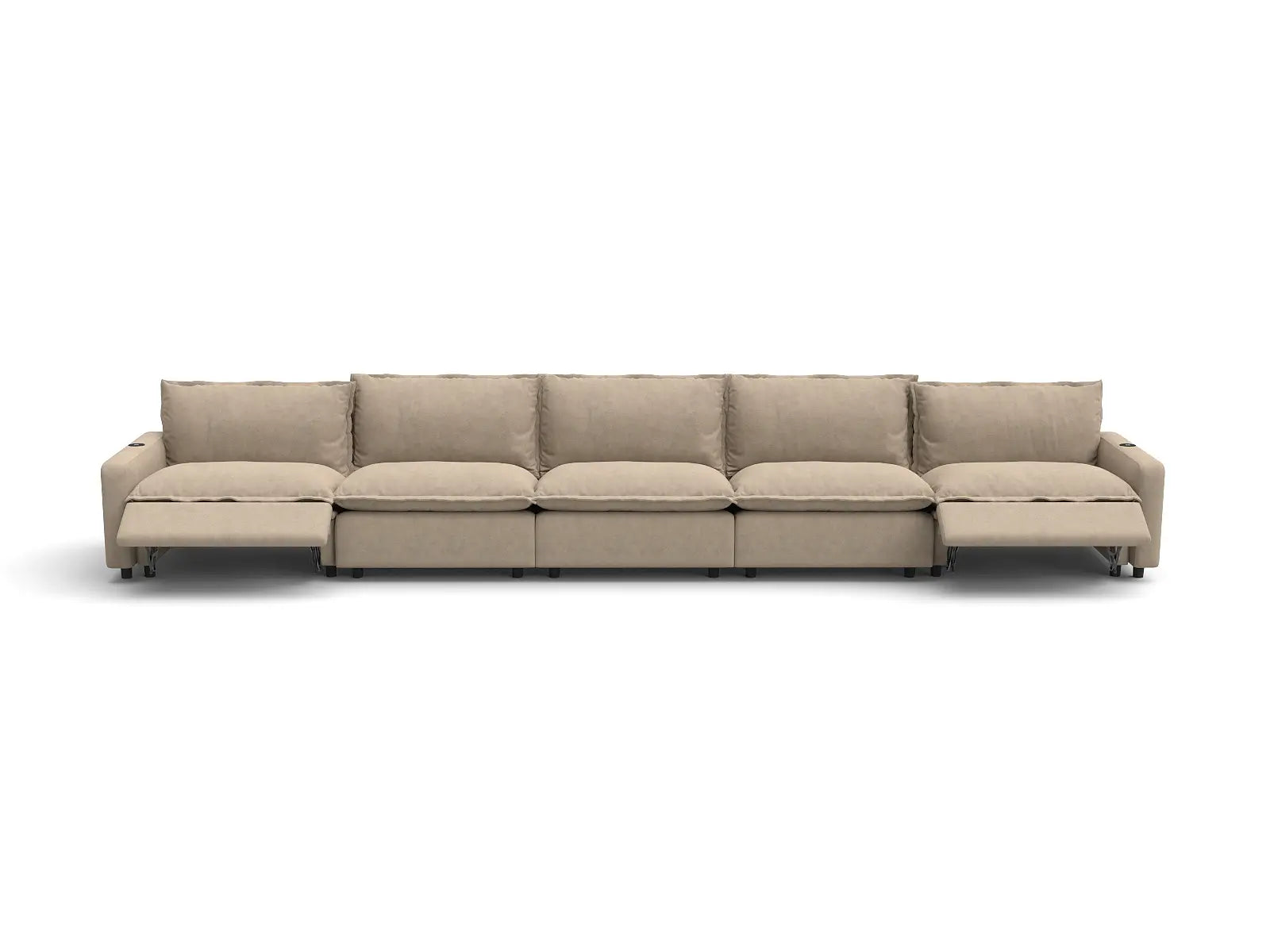 Modular Cero Large Reclining Sectional Couch | 5-Piece Khaki Linen Home Living Couch Sectionals 5-Seater