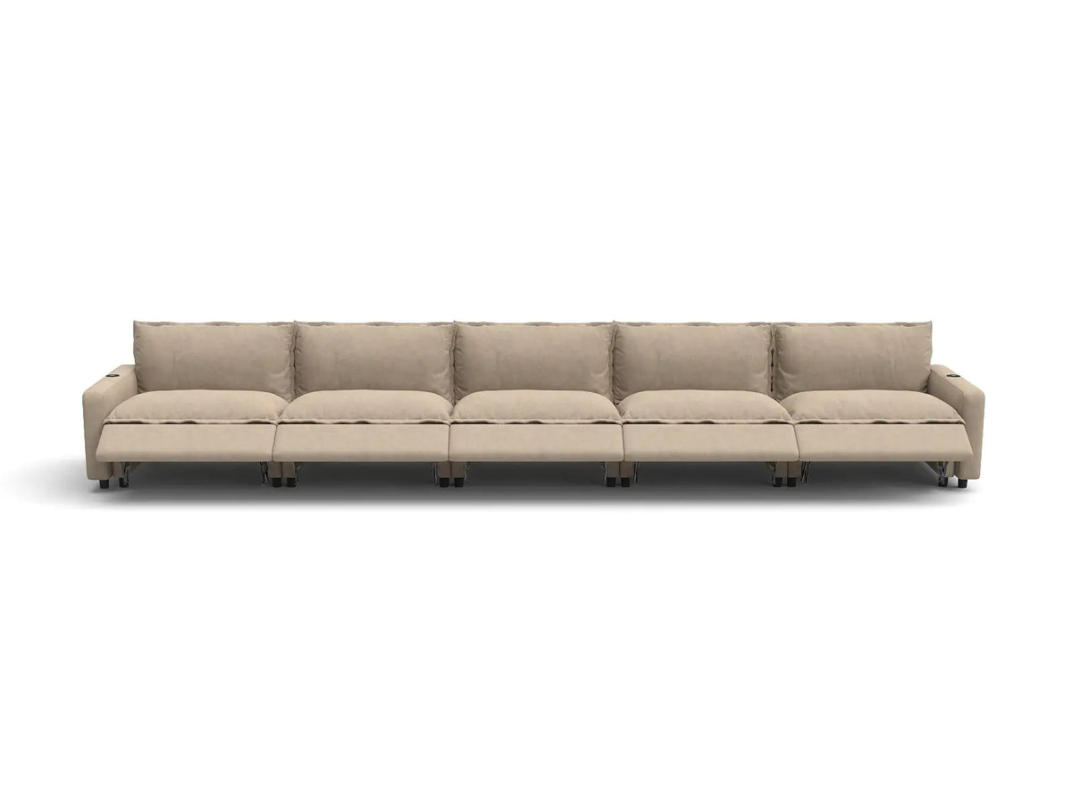 Modular Cero Reclining Sectionals | 5-Piece Khaki Linen Home Living Couch Sectionals 5-Seater