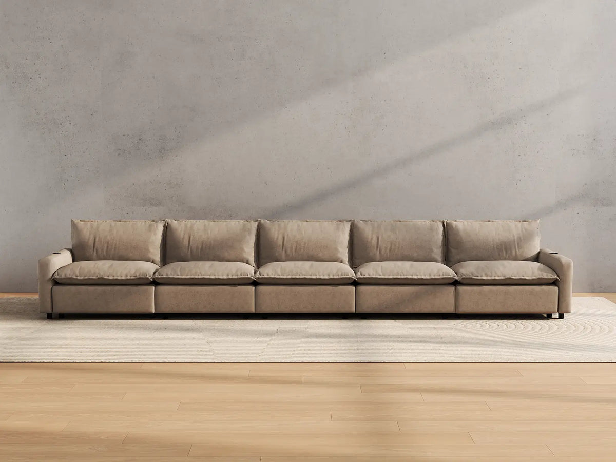 Modular Cero Reclining Sectionals | 5-Piece Khaki Linen Home Living Couch Sectionals 5-Seater