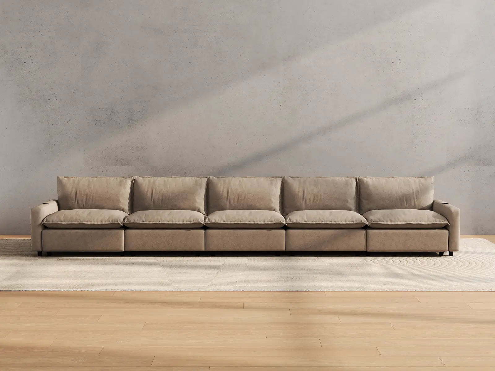 Modular Cero Large Reclining Sectional Couch | 5-Piece Khaki Linen Home Living Couch Sectionals 5-Seater