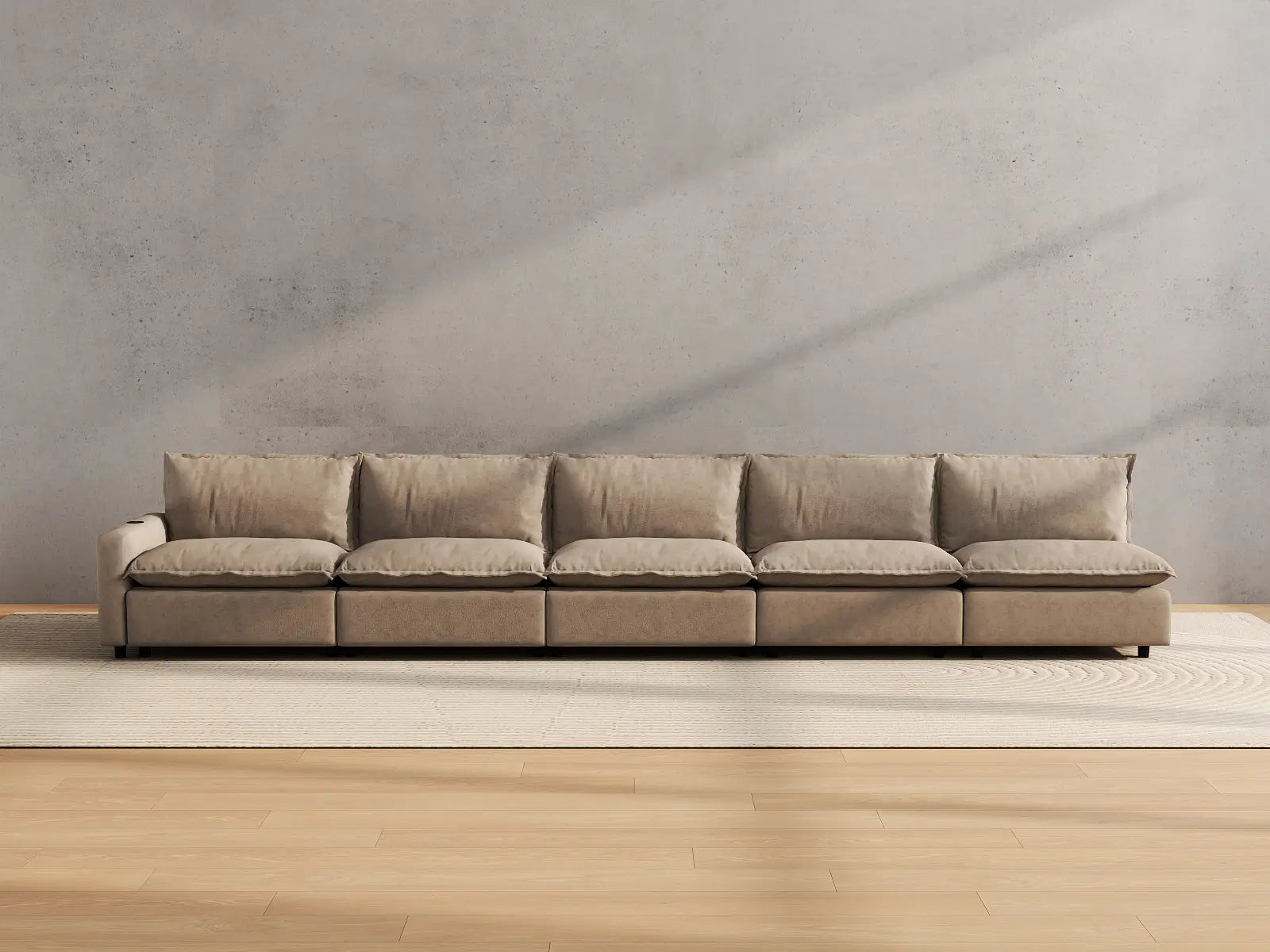 Modular Cero Couch Recliner Sectional | 5-Piece Khaki Linen Home Living Couch Sectionals 5-Seater