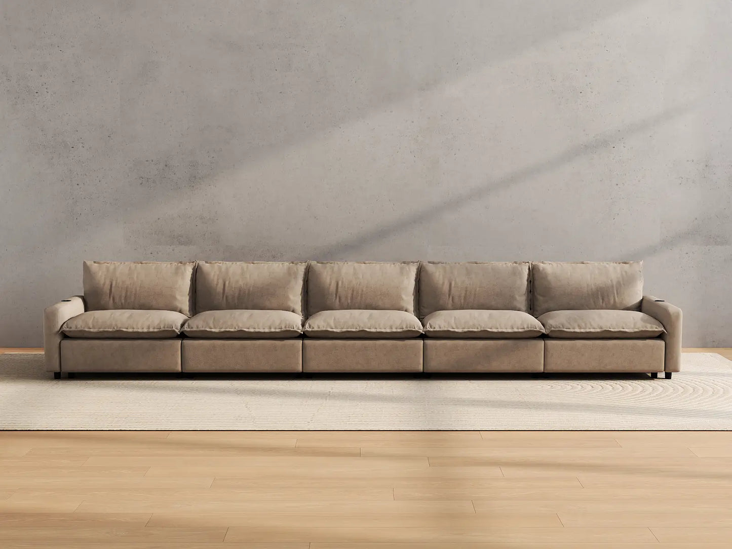 Modular Cero Reclining Sectionals | 5-Piece Khaki Linen Home Living Couch Sectionals 5-Seater