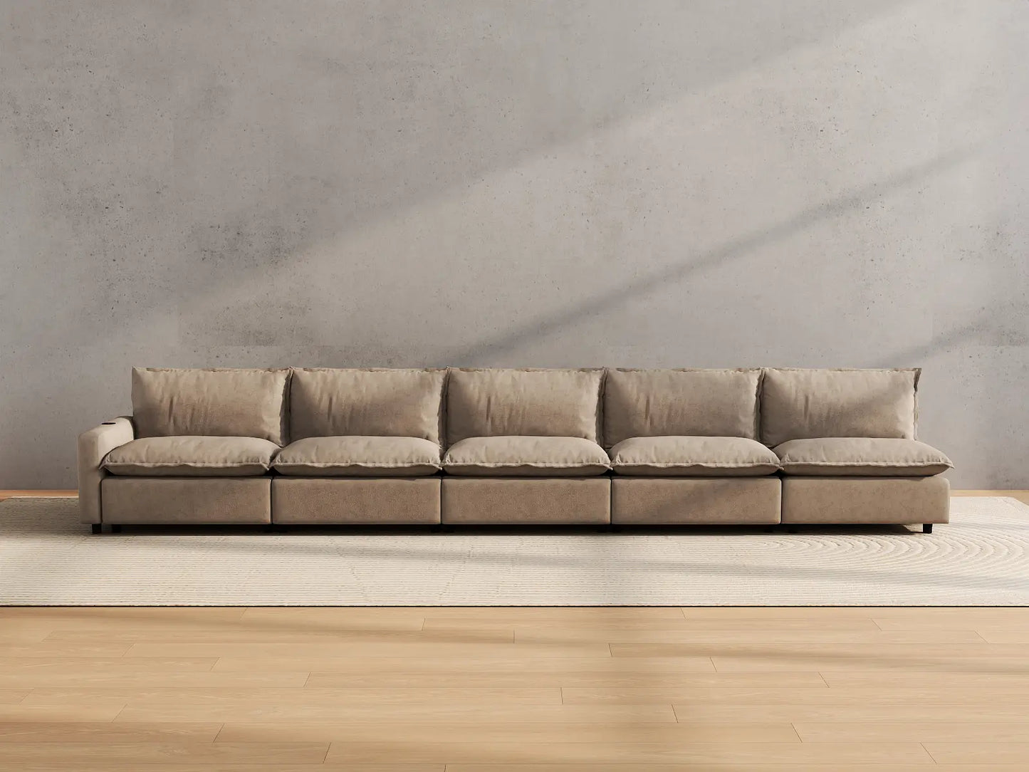 Modular Cero Reclining Sectionals | 5-Piece Khaki Linen Home Living Couch Sectionals 5-Seater