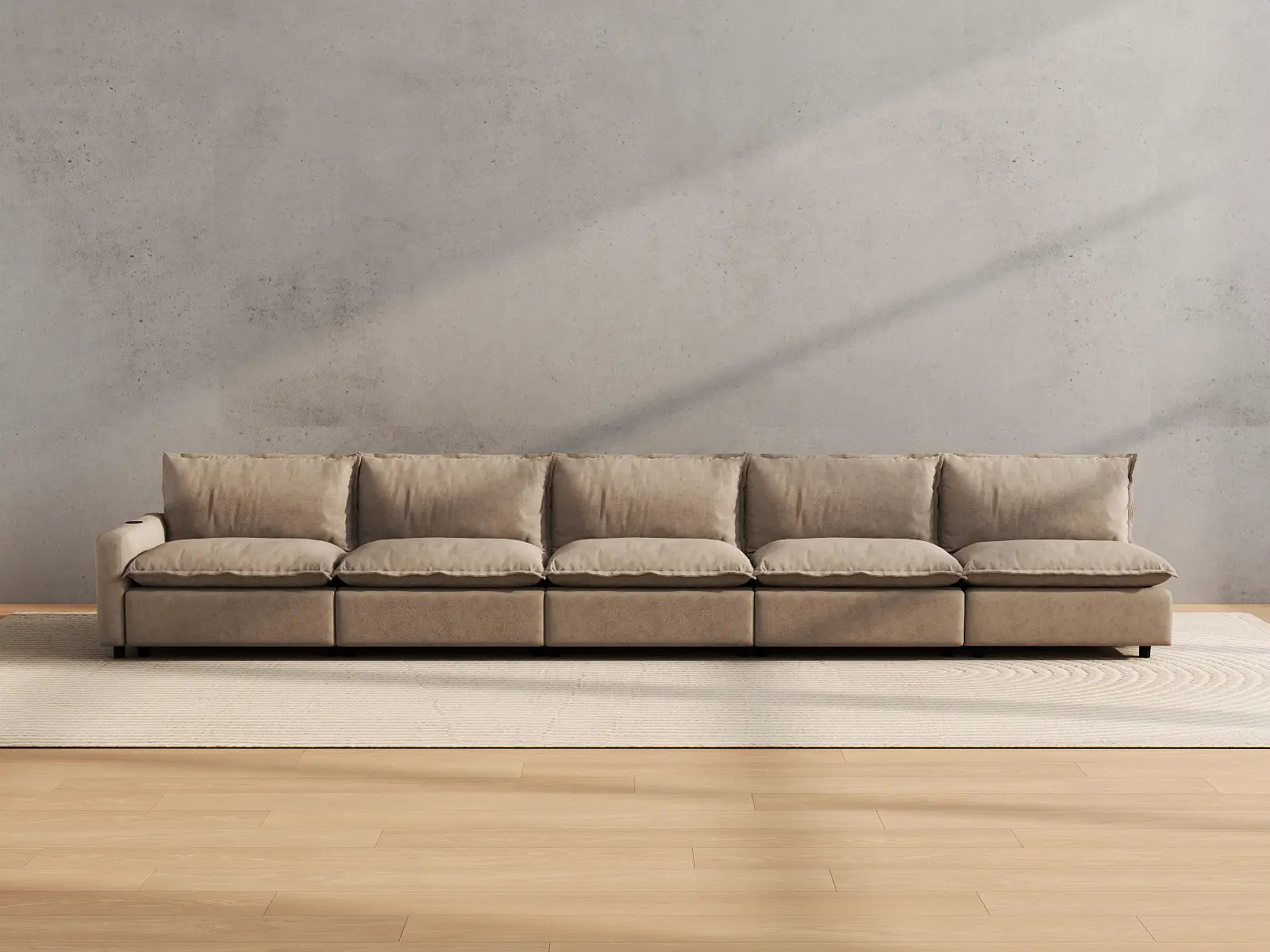 Modular Cero Sectional Reclining Couch | 5-Piece Khaki Linen Home Living Couch Sectionals 5-Seater