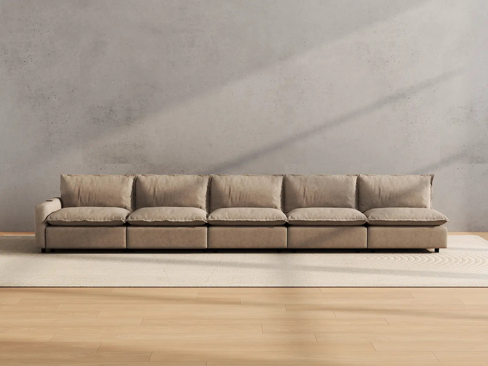 Modular Cero Large Reclining Sectional | 5-Piece Khaki Linen Home Living Couch Sectionals 5-Seater