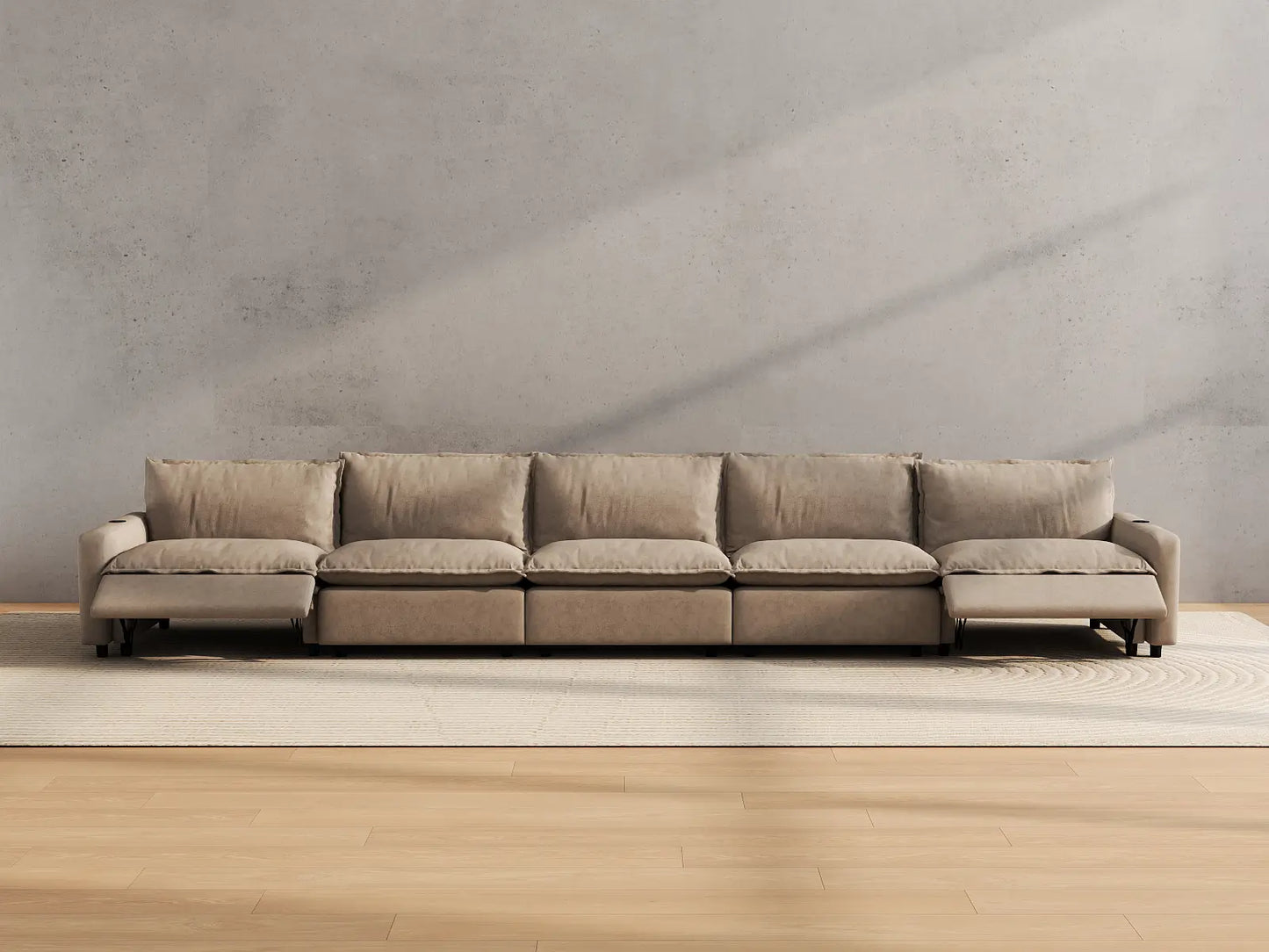 Modular Cero Reclining Sectionals | 5-Piece Khaki Linen Home Living Couch Sectionals 5-Seater