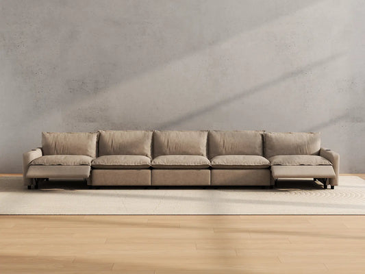Modular Cero Reclining Sectionals | 5-Piece Khaki Linen Home Living Couch Sectionals 5-Seater