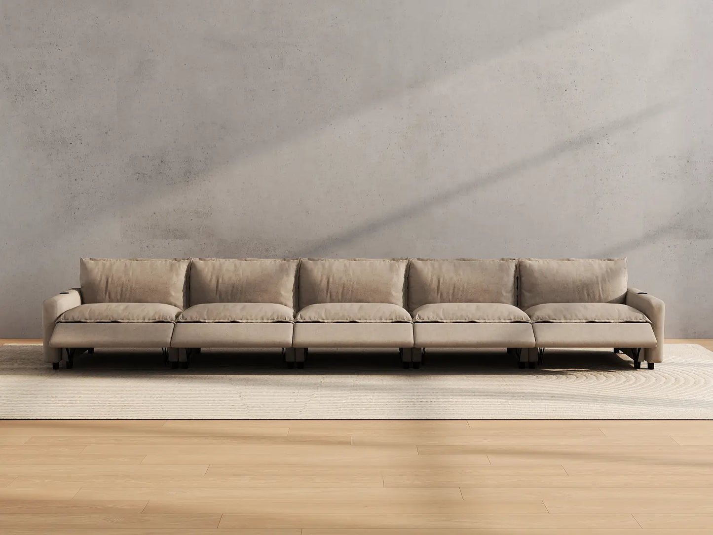 Modular Cero Reclining Sectionals | 5-Piece Khaki Linen Home Living Couch Sectionals 5-Seater