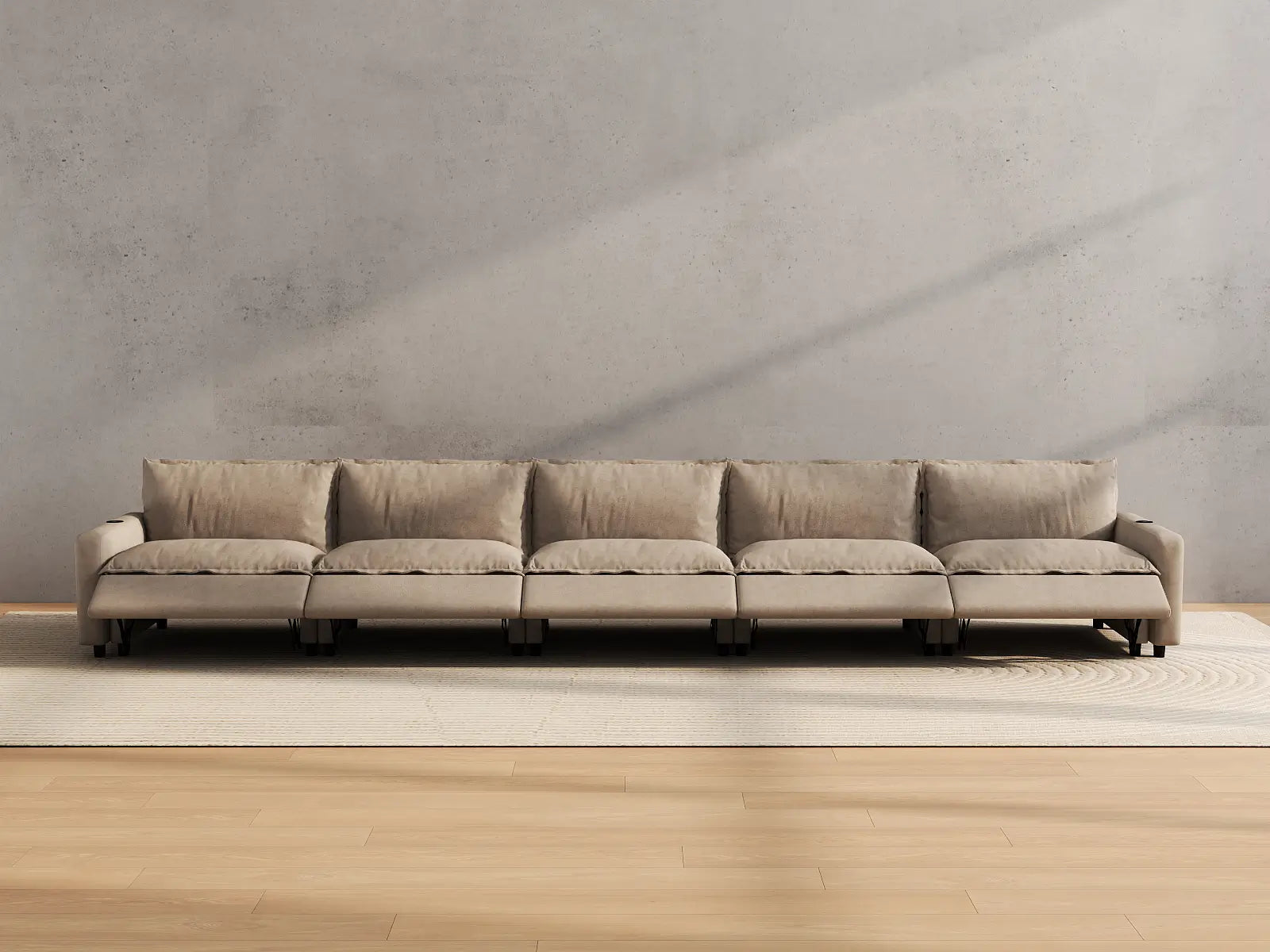 Modular Cero Sectional Couch Recliner | 5-Piece Khaki Linen Home Living Couch Sectionals 5-Seater