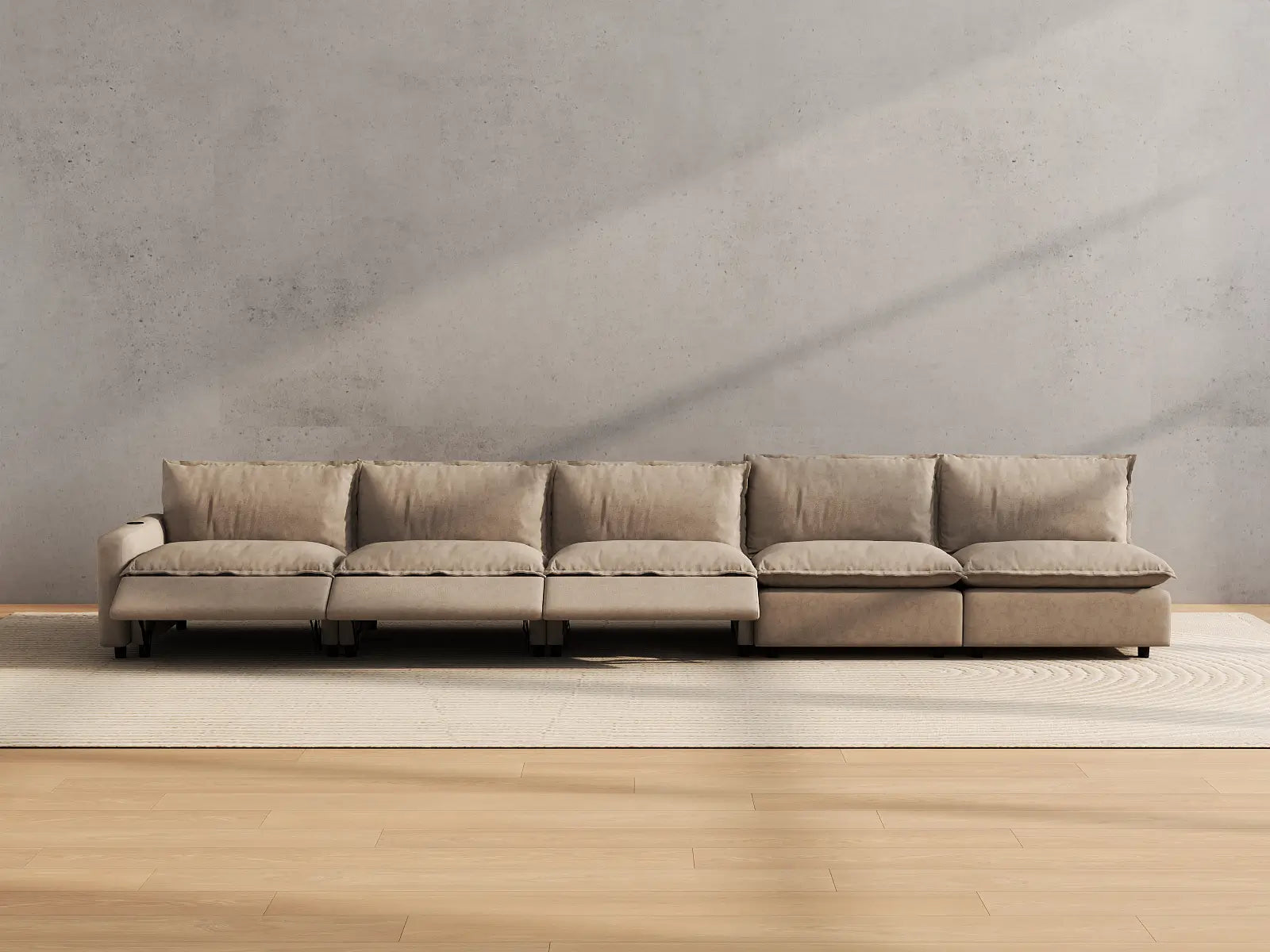 Modular Cero Couch Recliner Sectional | 5-Piece Khaki Linen Home Living Couch Sectionals 5-Seater
